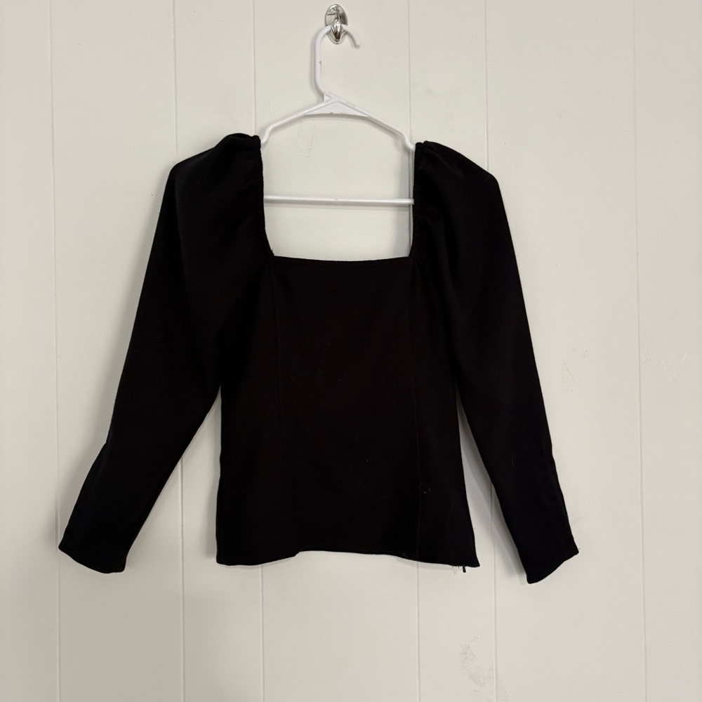 Something Navy Black Square Neck Longsleeve Blouse Size XXS